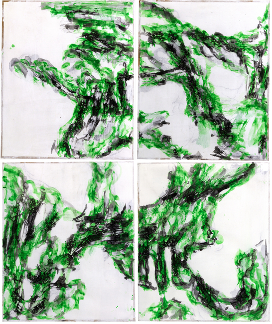 APPEARANCES, 2025, sumi, pigment, animal glue on washi, 4 paintings each 60x50cm